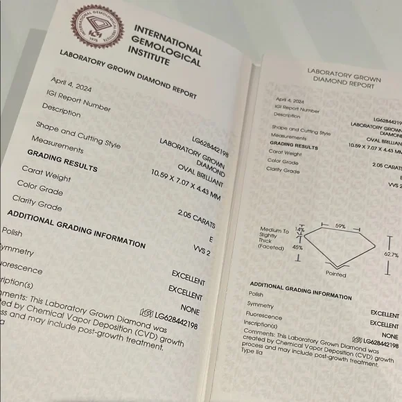 Elegant lab grown 2 carats 18k Gold Diamond Ring oval brilliant vvs clarity - Picture 6 of 13